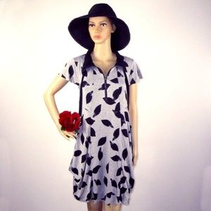 Kensie Dress Gray Black Leaves Dress Sz S Pockets